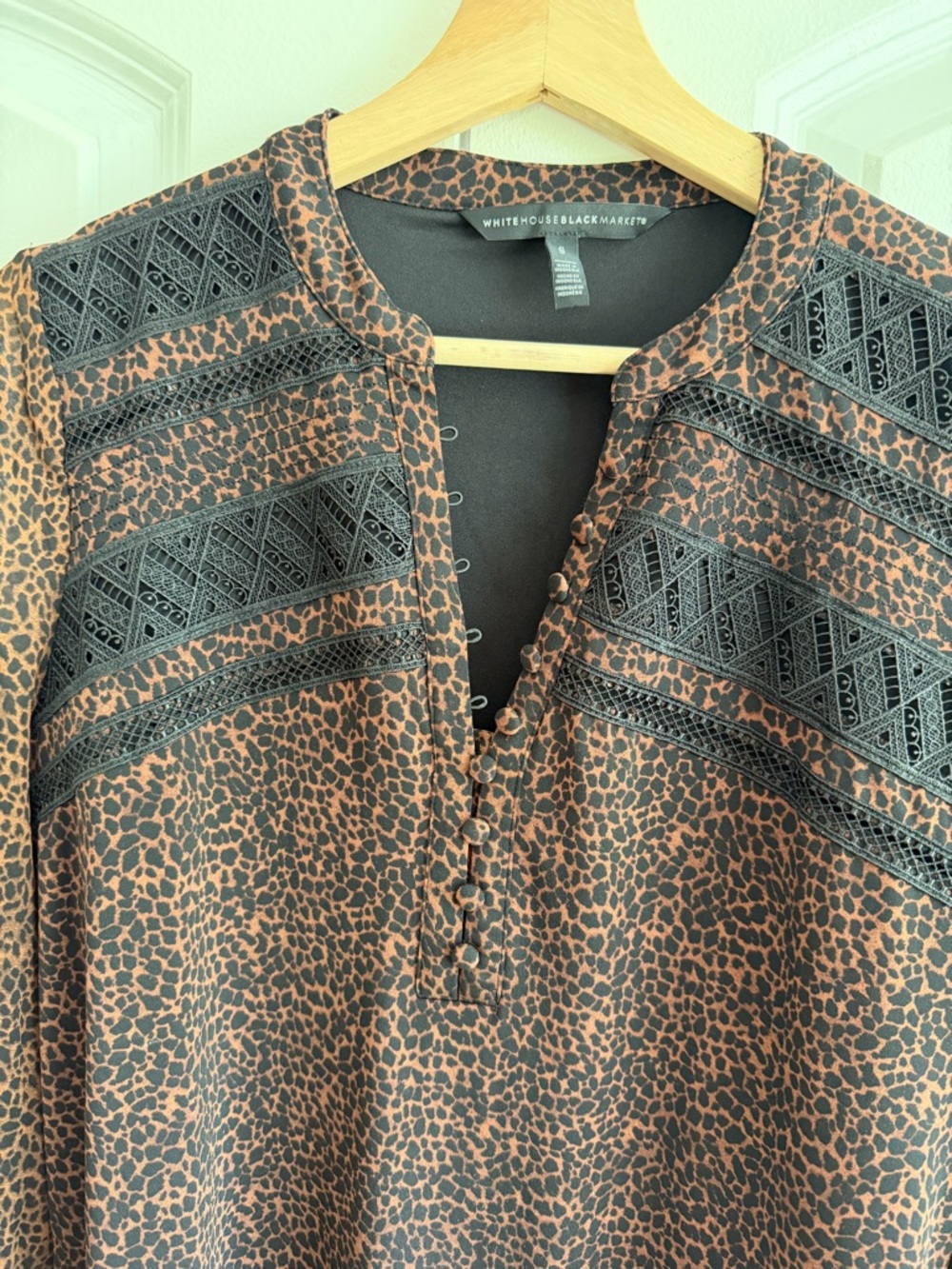 White House Black Market Brown and Black Animal Leopard-Print Blouse